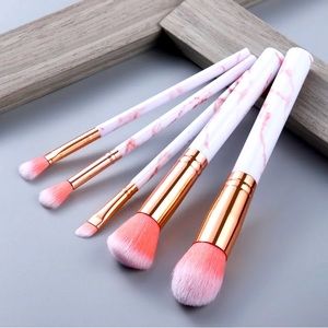 Makeup Brushes 5pc Marble Design White/Pink Face Brush Set Bundle Soft Bristles